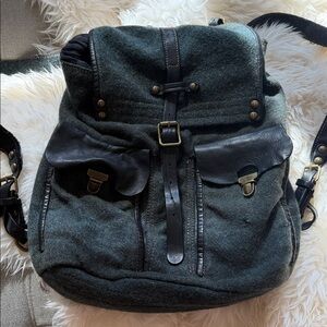 Campomaggi Londra backpack vintage bespoke leather & wool bag dark green & black
